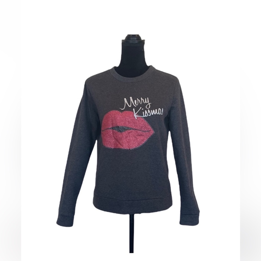 Jacqueline de Yong Merry Kissmas novelty grey  holiday sweatshirt size medium